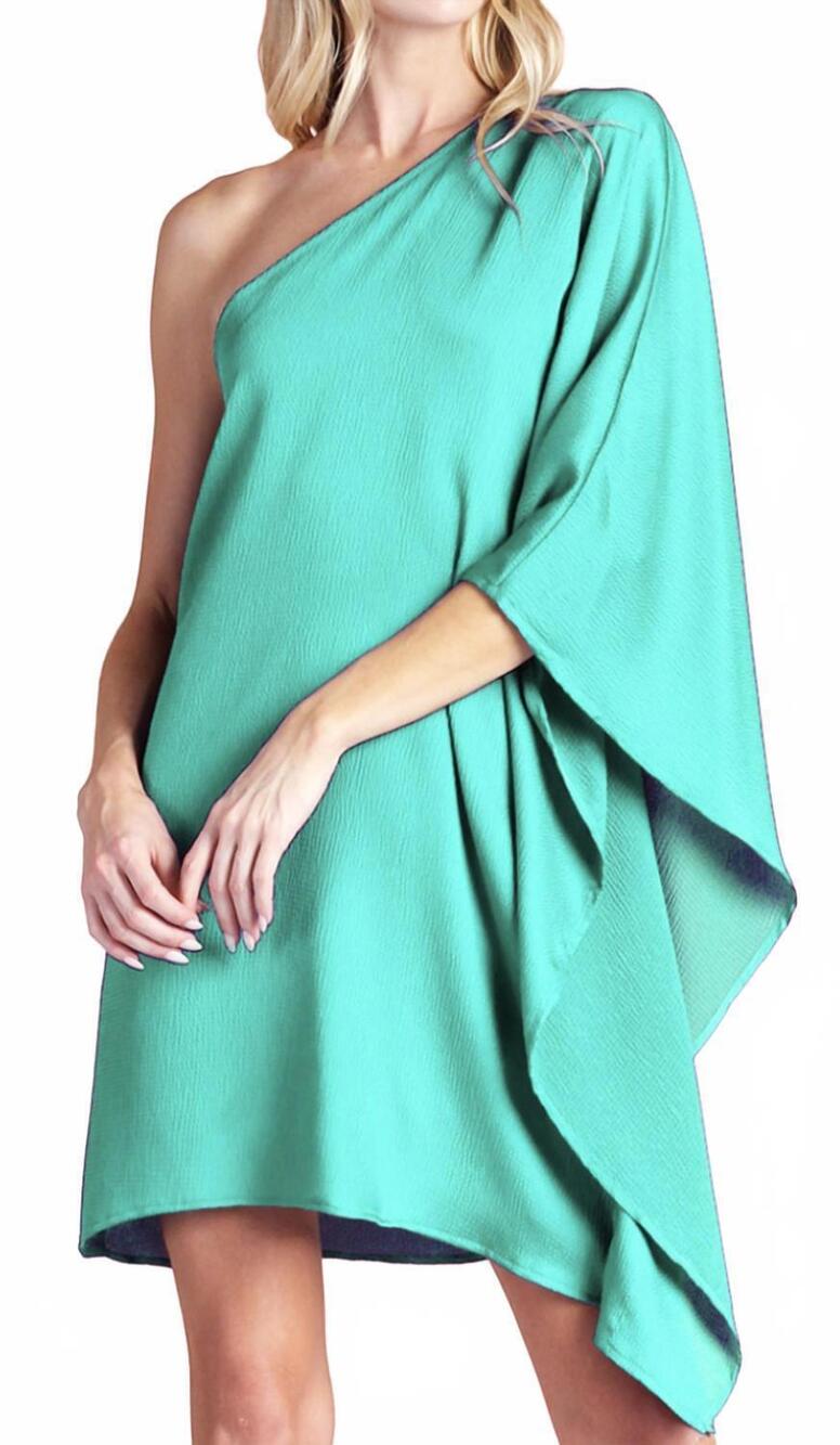 NEW TYCHE hammer satin one sleeve dress in green